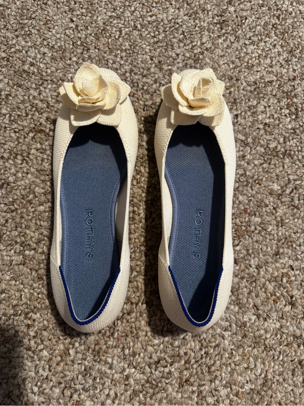 Rothy's Cream Floral Knit Ballet Flats with Blue Insole - Picture 2 of 8
